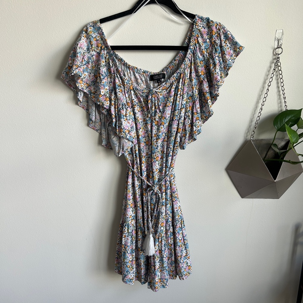 Rachel Zoe Floral Off the Shoulder Dress with Waist Tie